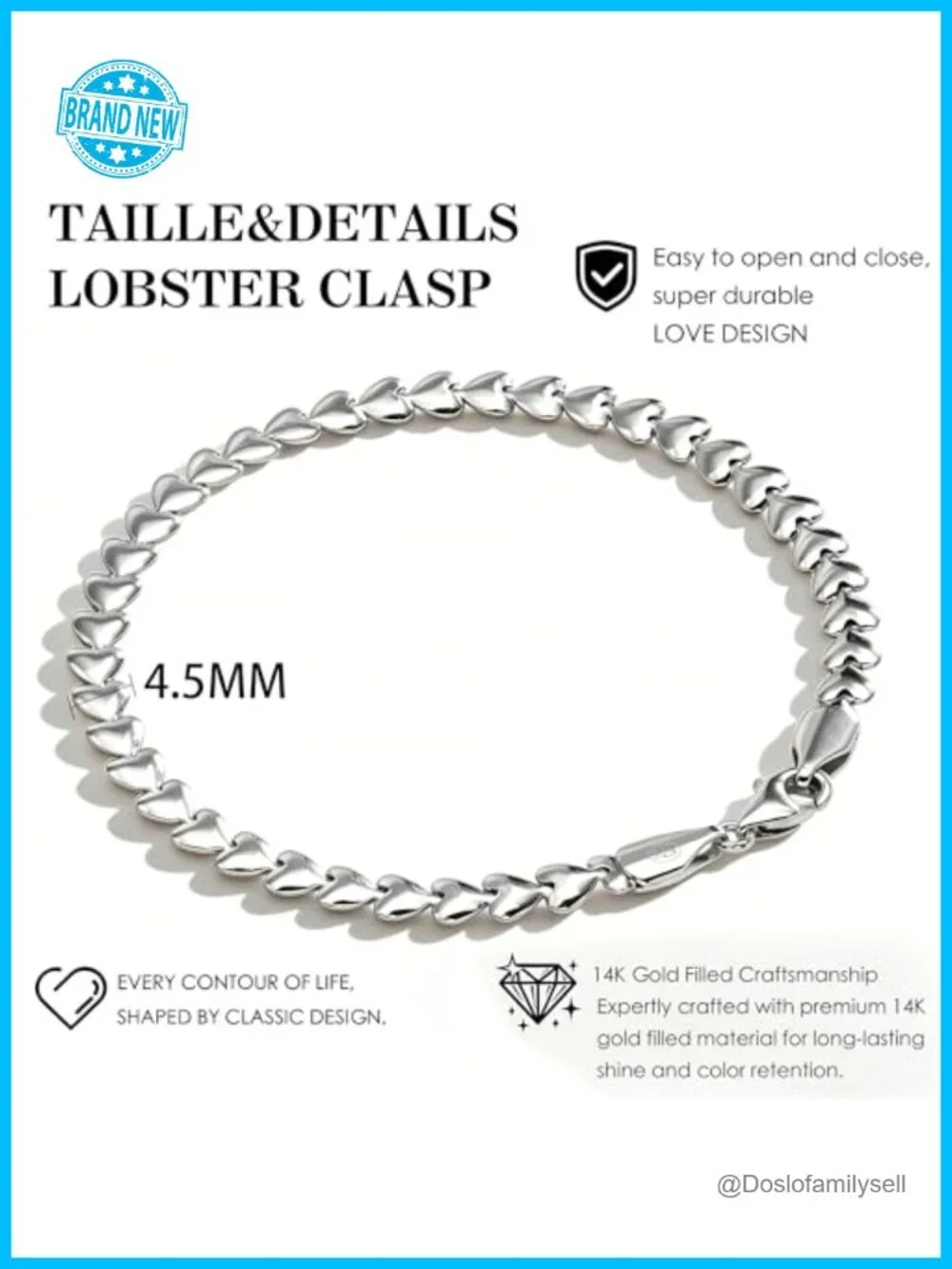 Dainty Sterling Silver Heart Friendship Bracelet Stackable Minimalist